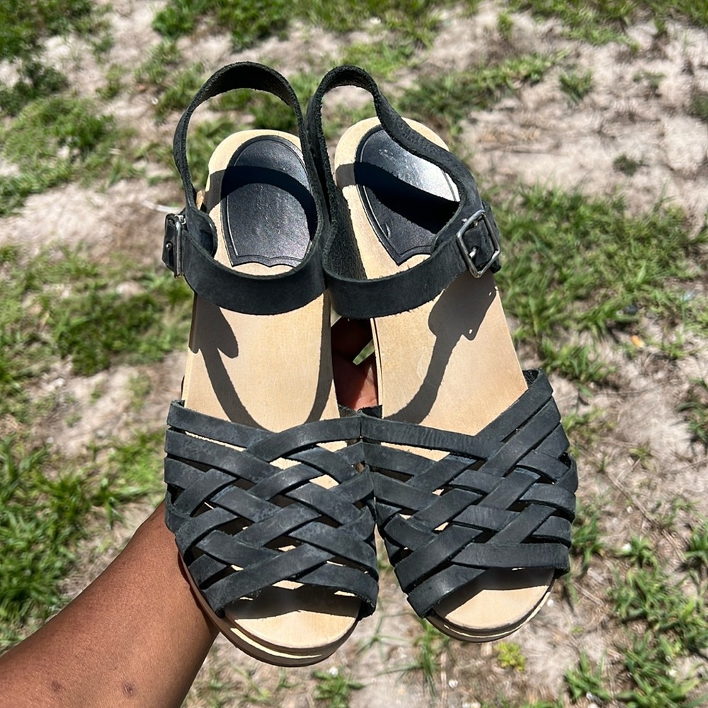 Swedish Hasbeens Black Woven Sandals